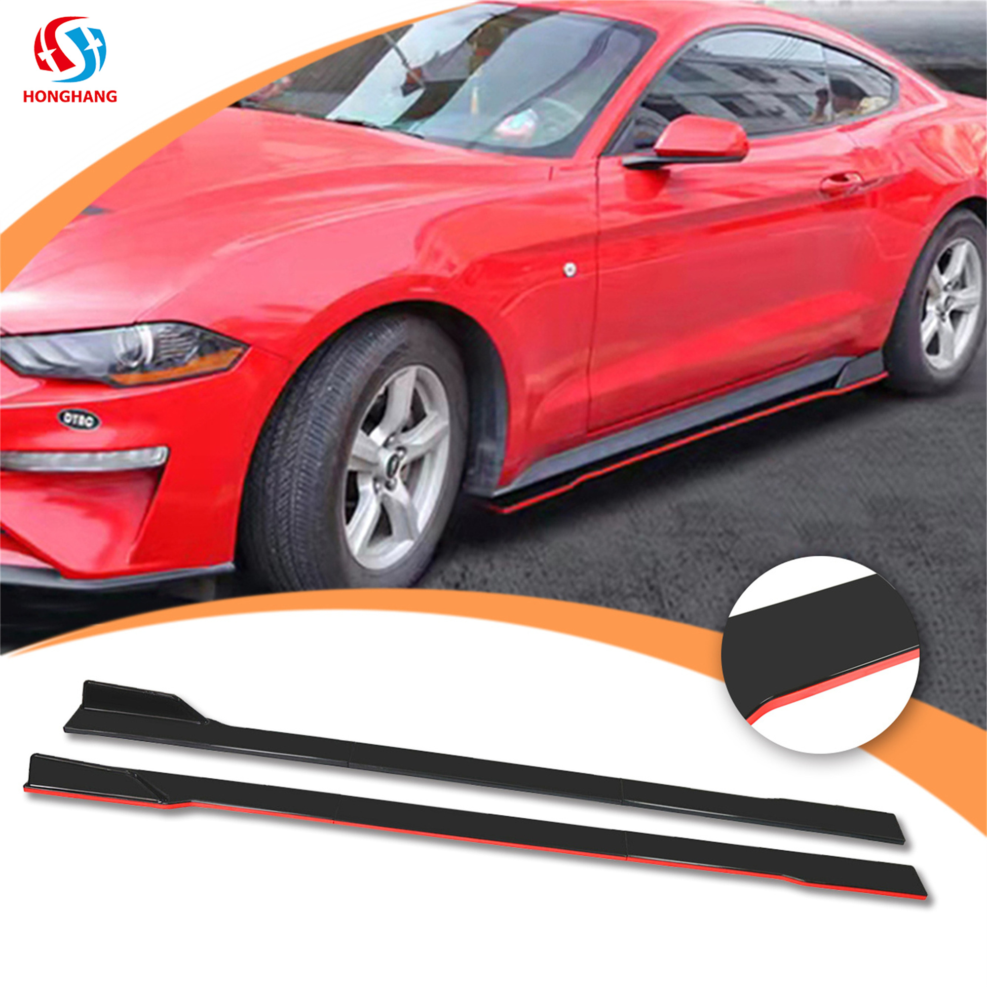 Universal Type J Black+Red Car Side Body Protector Lip Side Skirts